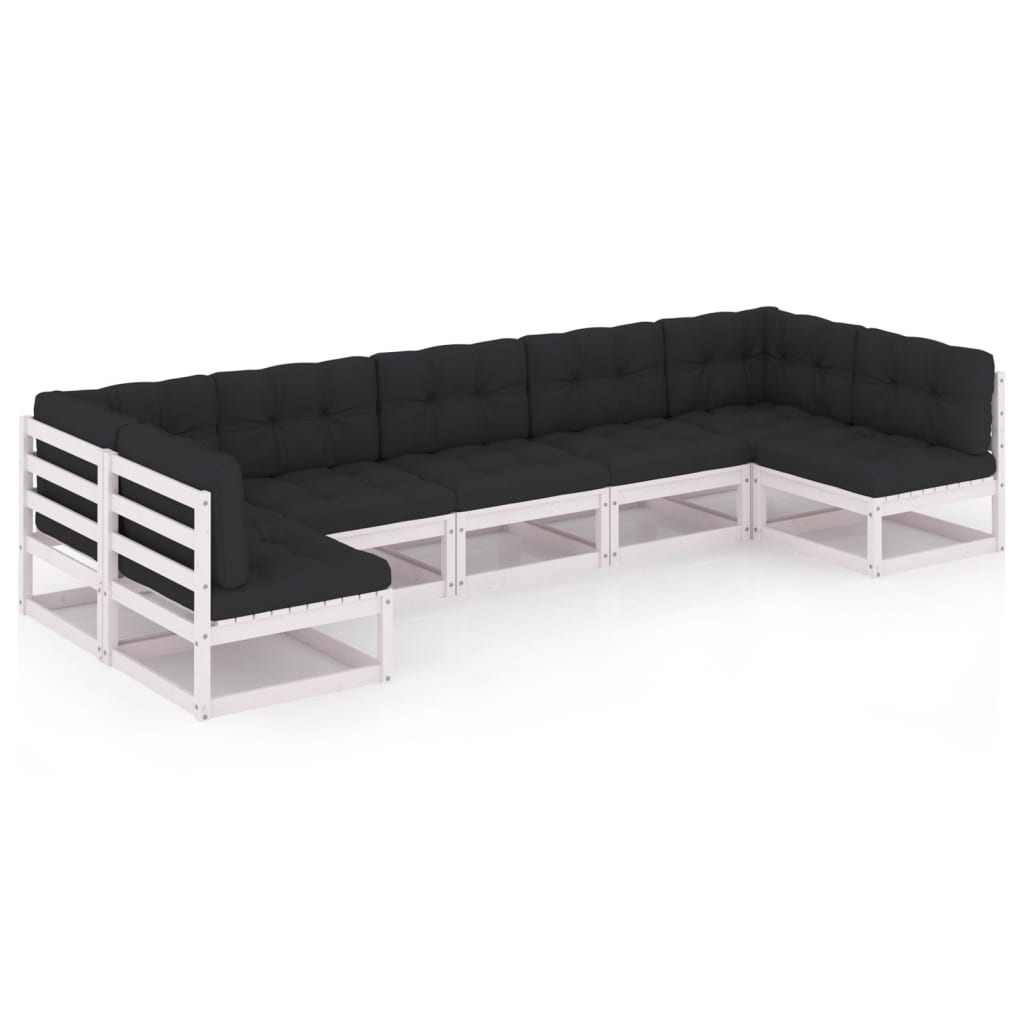 7-tlg. Garten-Lounge-Set mit Kissen Weiss Kiefer Massivholz